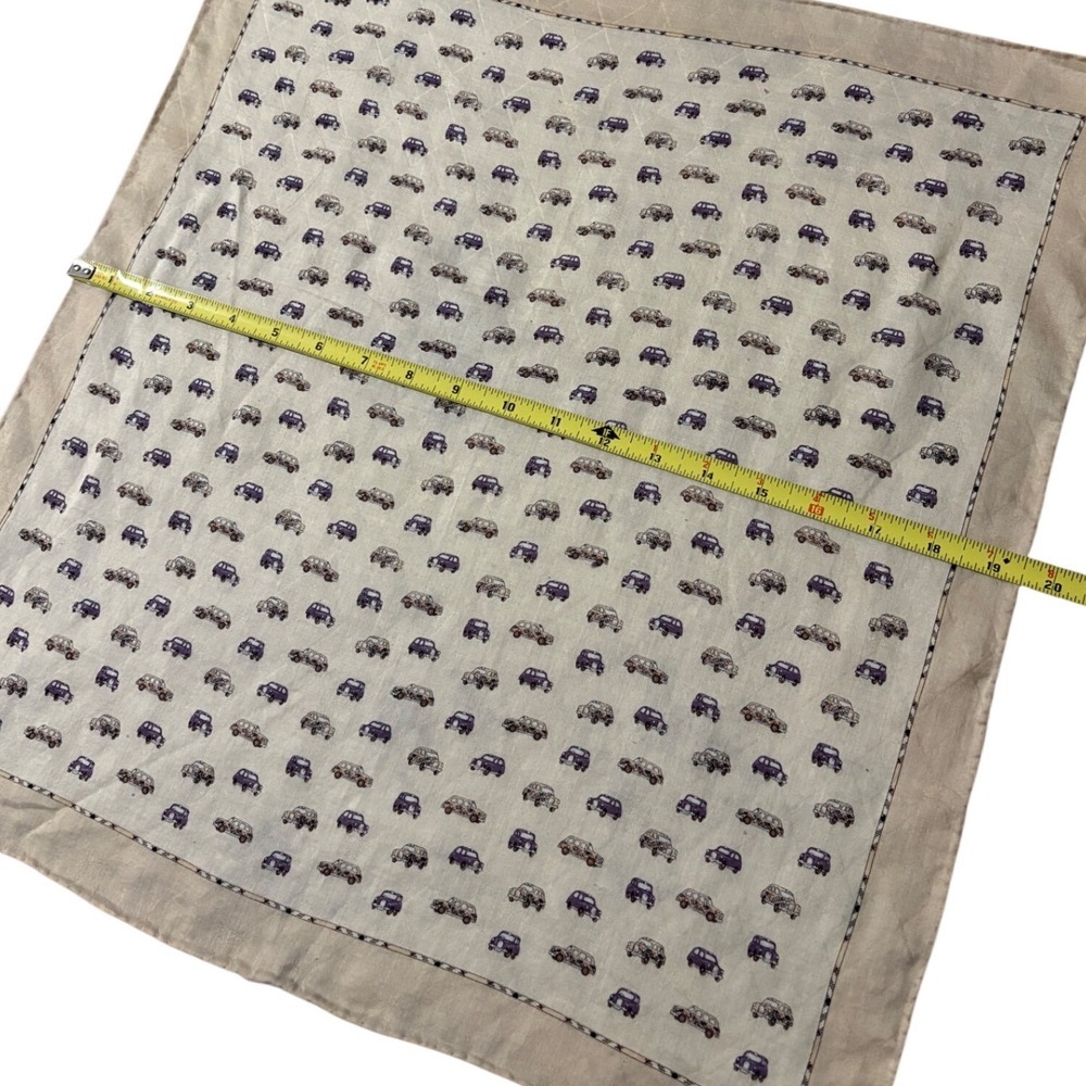 Burberry Cotton Square Scarf Cream Purple Vintage Car Novelty Print 20x20 - Picture 6 of 8